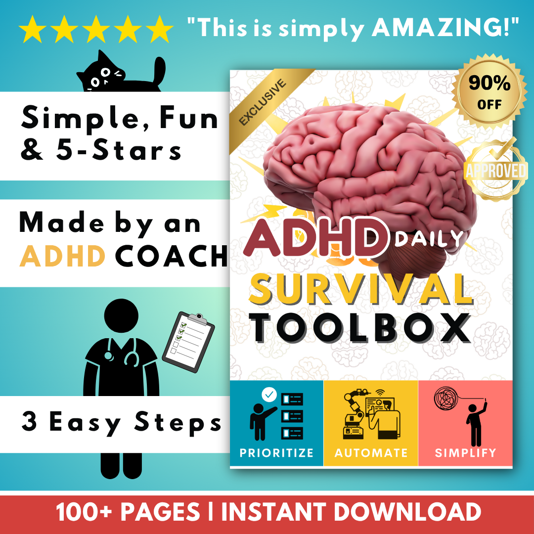 ADHD Daily Survival Guide, To-do Lists, Organization Hacks, Declutter Challenges, Goal Trackers for Adhd Adults & Adhd Teens