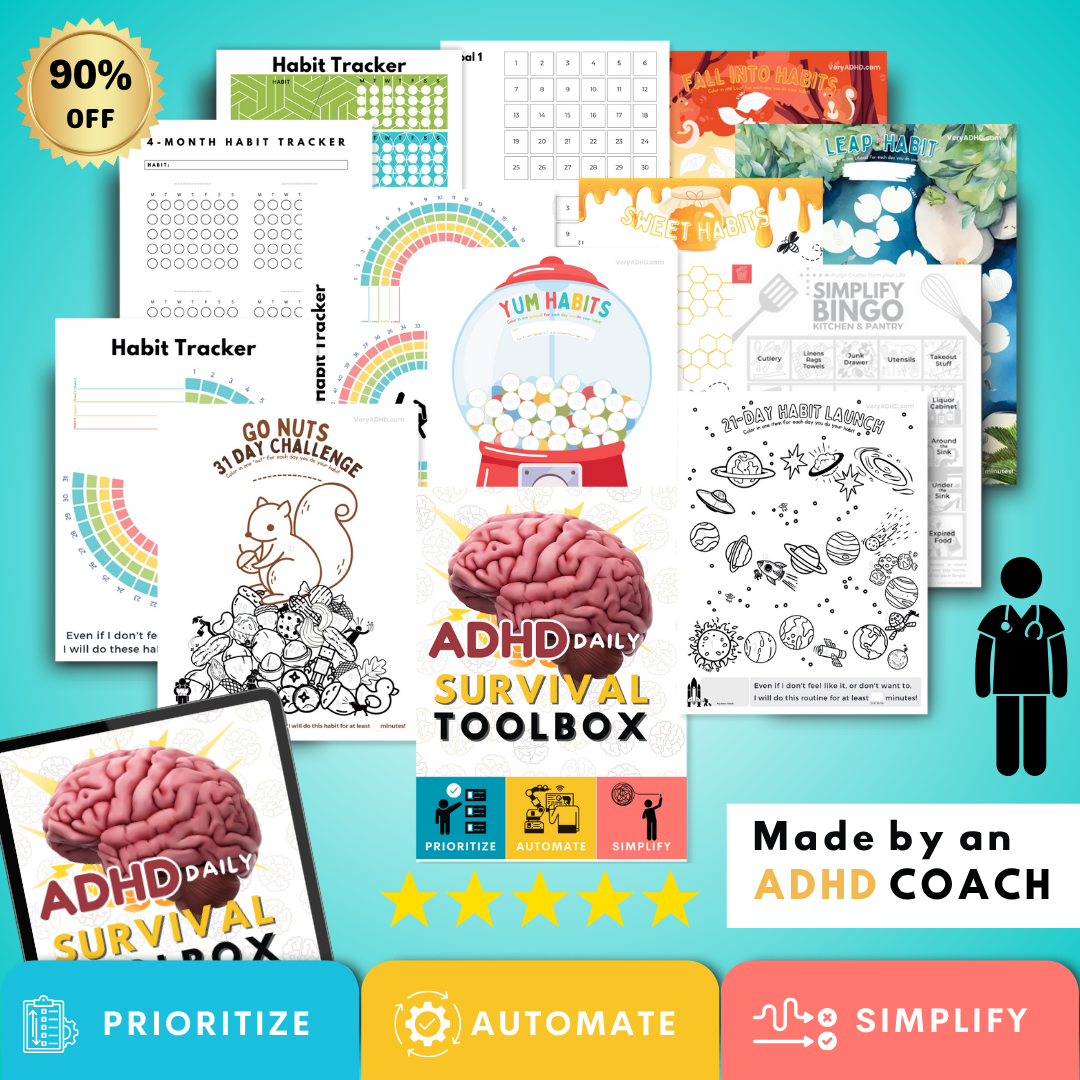 ADHD Daily Survival Guide, To-do Lists, Organization Hacks, Declutter Challenges, Goal Trackers for Adhd Adults & Adhd Teens