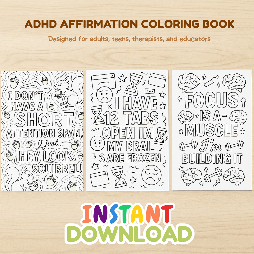 ADHD Art Therapy Coloring Book, Affirmation Pages, Stress Relief