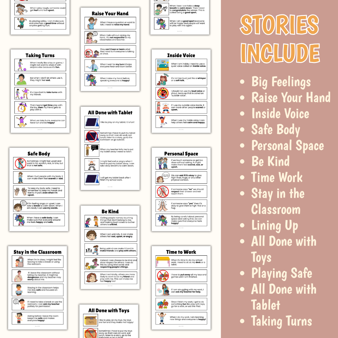 Behaviour Social Stories for Autism, Special Education, Early Intervention, Occupational Therapy, Positive, Social Emotional Learning