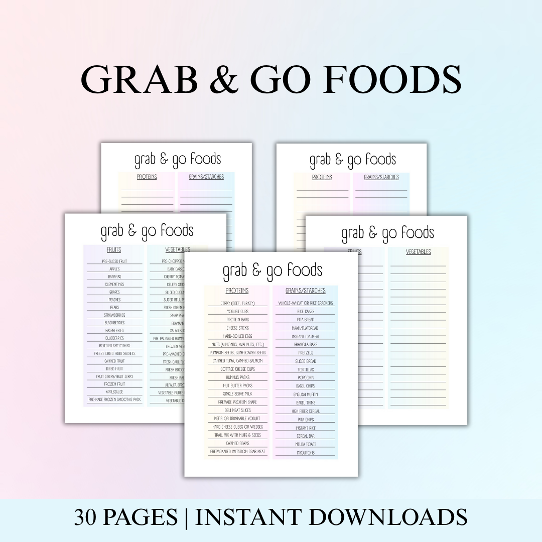 ADHD Meal Planning Bundle, Printable Templates for Grocery List, Kitchen Inventory, Use Soon Tracker, Meal Builder & Time Savers