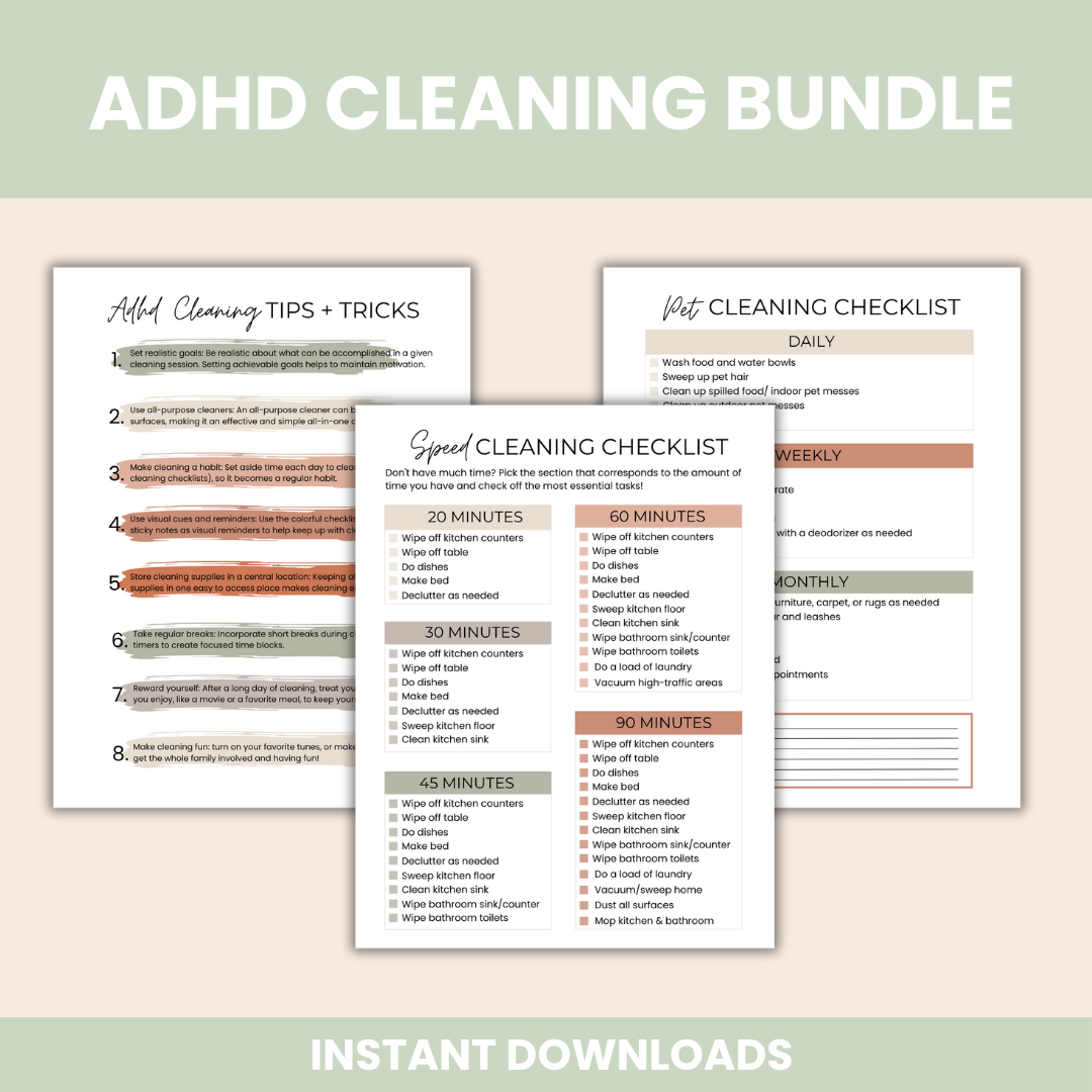 ADHD Cleaning Checklist Bundle