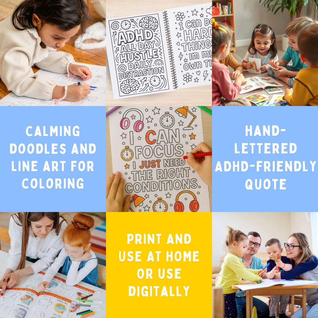 ADHD Art Therapy Coloring Book, Affirmation Pages, Stress Relief
