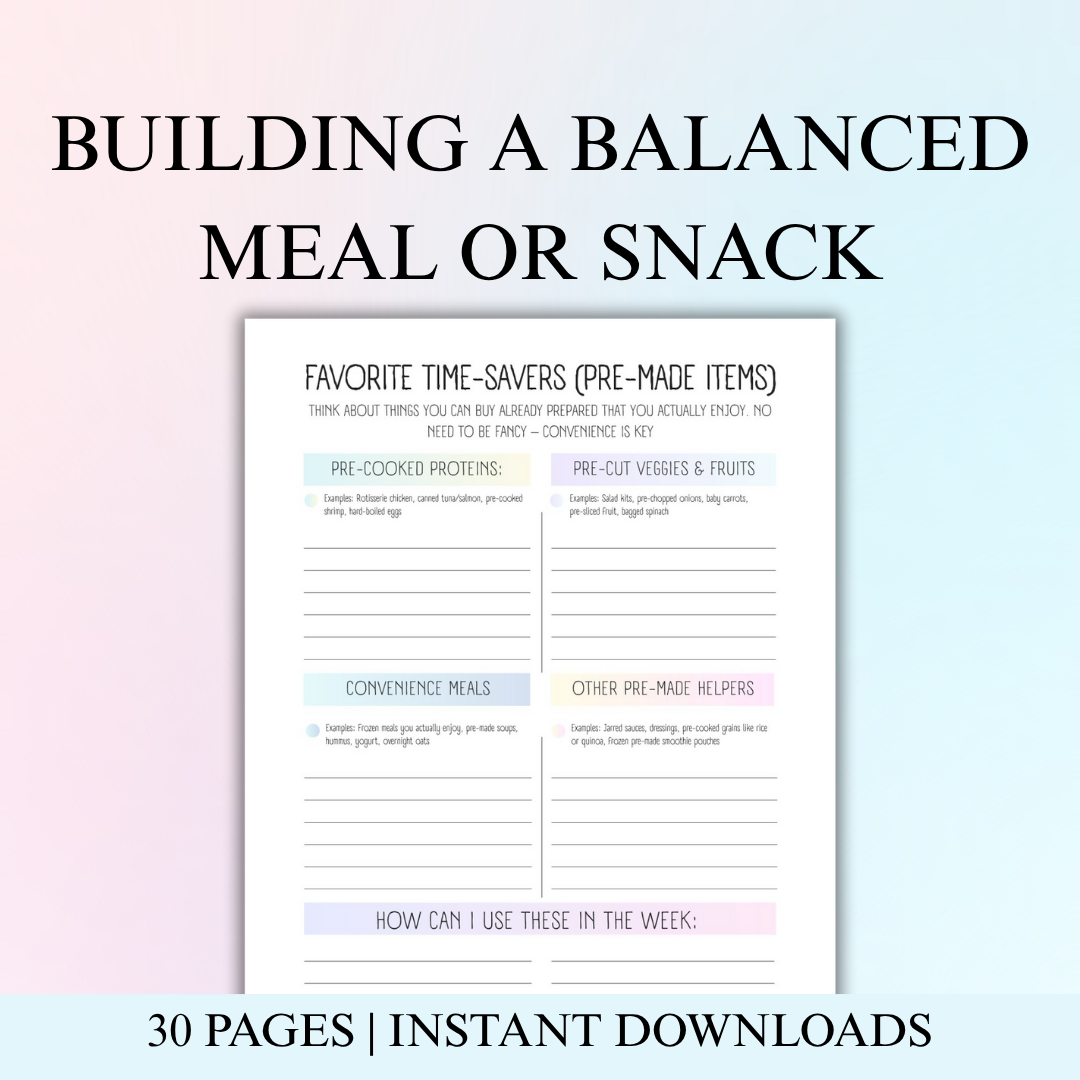 ADHD Meal Planning Bundle, Printable Templates for Grocery List, Kitchen Inventory, Use Soon Tracker, Meal Builder & Time Savers
