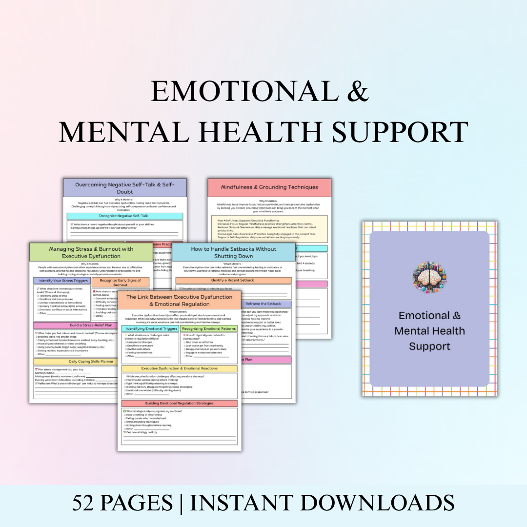Executive Dysfunction Workbook | ADHD & Anxiety Planner | Organization and Productivity Guide | Mental Health and Focus Journal