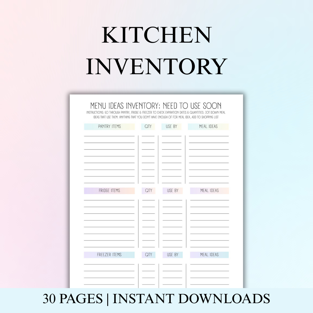 ADHD Meal Planning Bundle, Printable Templates for Grocery List, Kitchen Inventory, Use Soon Tracker, Meal Builder & Time Savers